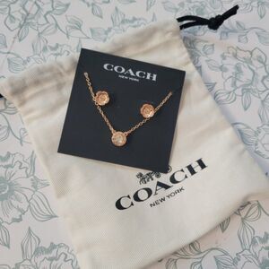 NWT Coach Circle Necklace and Tea Rose Earring Set